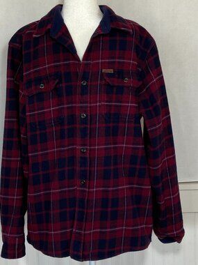 Men's Orvis Red Plaid Flannel Shirt Sz L